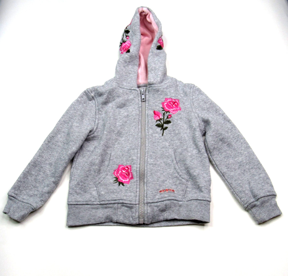Hudson Toddler Girls Jacket 4T Rose Floral Hooded Full Zip Grey